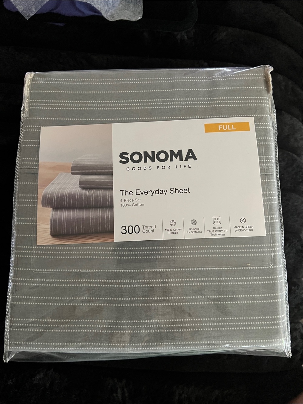 SONOMA Everyday Sheet Set in Gray with White Dotted Stripes